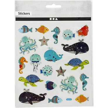 Creotime-Stickers,vel 15x16,5 cm 22 stuk, , Zeedieren, 1vel-Multi Color