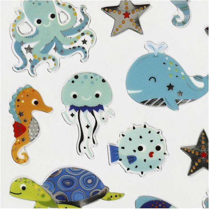 Creotime-Stickers,vel 15x16,5 cm 22 stuk, , Zeedieren, 1vel-Multi Color