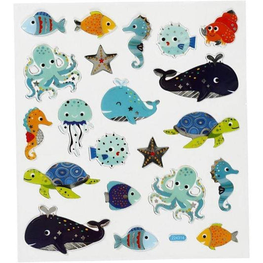 Creotime-Stickers,vel 15x16,5 cm 22 stuk, , Zeedieren, 1vel-Multi Color