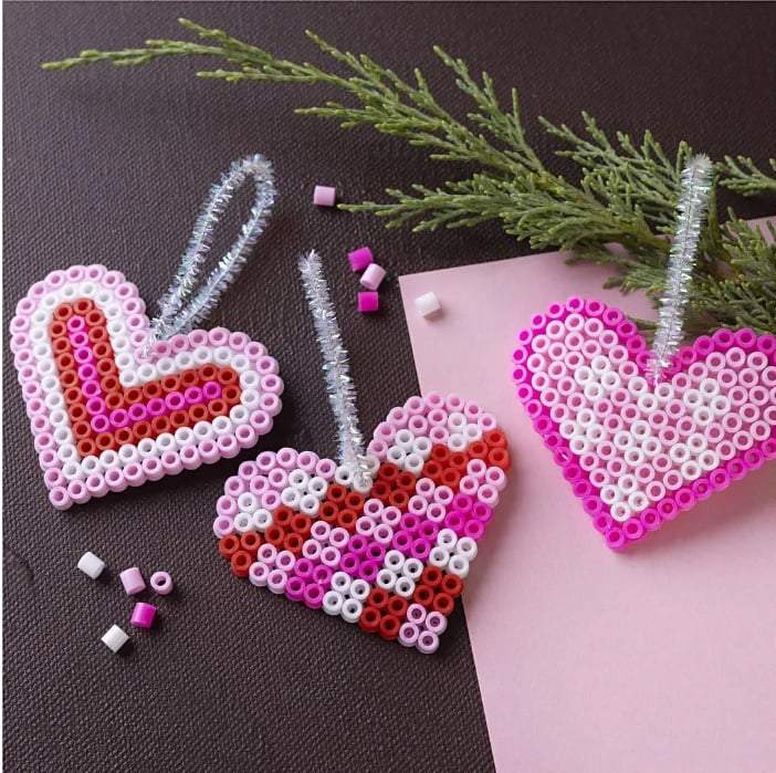 SES Creative- Mini Hobbyset Strijkkralen- Kerstharten roze