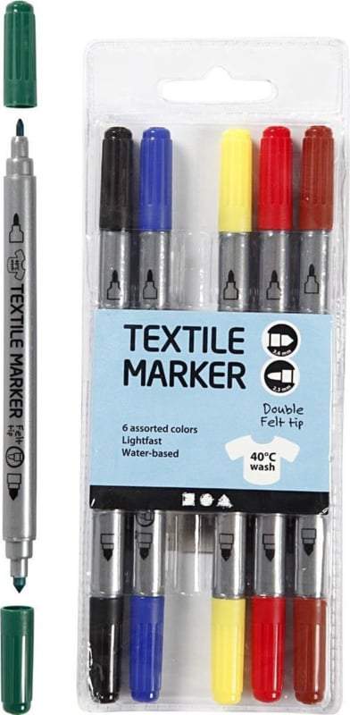 Creotime- textielstiften standaardkleuren 6 stuks-Multi Color