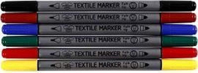 Creotime- textielstiften standaardkleuren 6 stuks-Multi Color