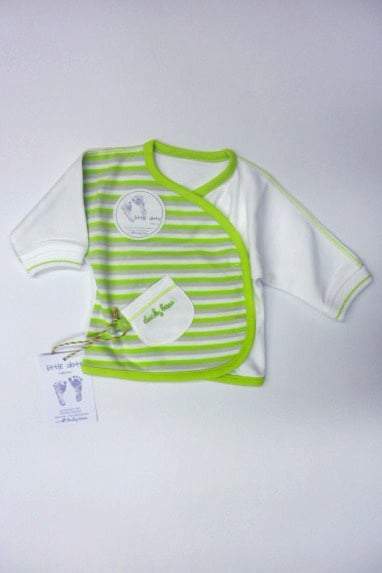 Ducky Beau-Baby Uni pre T shirt l/s-Light green stripe-White