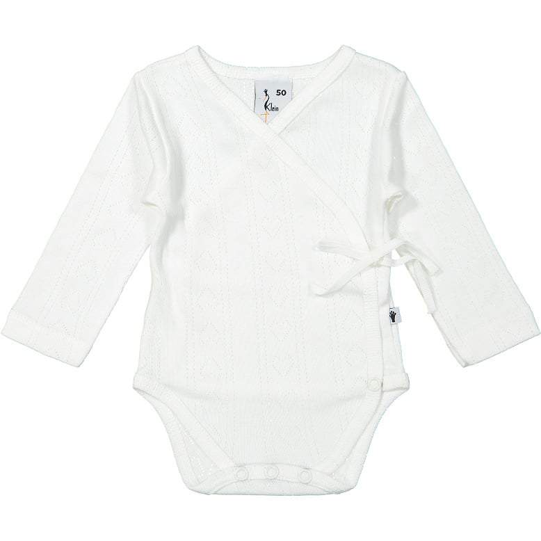Klein Baby-Romper lange mouw met overslag-Jaquard-Gebroken wit
