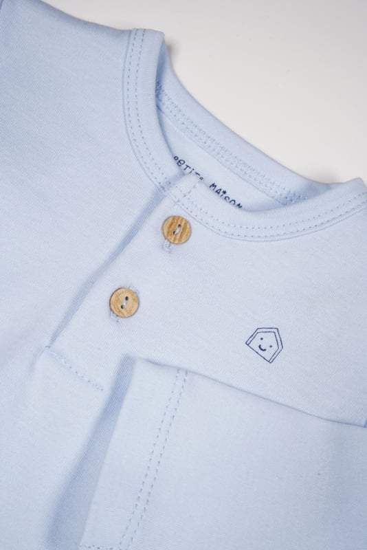 Petite Maison- Jongens T-Shirt-Ko met Knoopjes-Heide blauw