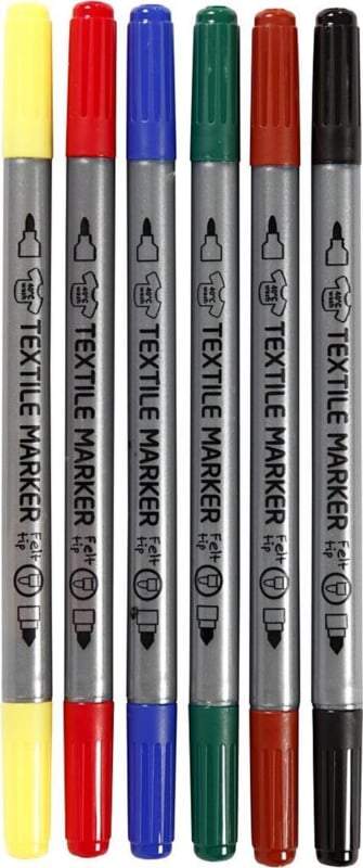 Creotime- textielstiften standaardkleuren 6 stuks-Multi Color