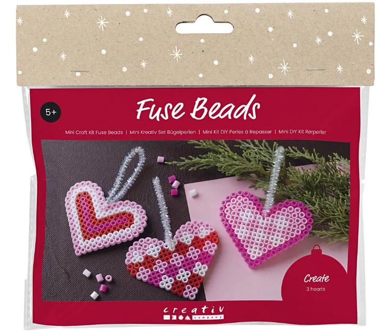 SES Creative- Mini Hobbyset Strijkkralen- Kerstharten roze