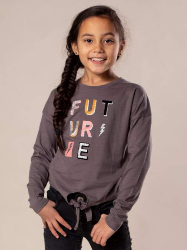 DJ Dutch Jeans-Meisjes T-shirt ls knoop op voorkant-Grijs