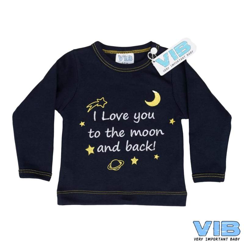 V.I.B.-Jongens t-shirt Navy I Love you to the moon and back! -Navy-wit