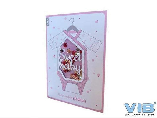 VIB- Wenskaart Schudbaar met glitters Sweet Baby 'Hoera een lieve dochter'Roze