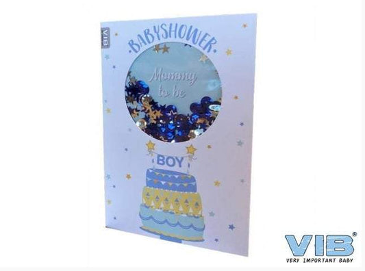 VIB-Kaart Wenskaart Schudbaar met Glitters Baby Shower Jongen Blauw