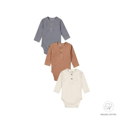 Dirkje-Baby jongens romper 3-pack ls organic cotton-Meerdere kleuren