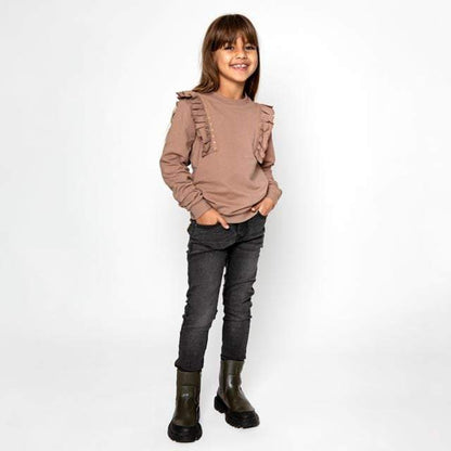 No Way Monday-Girls Sweater ls-Grey Brown