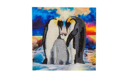 Craft Buddy- Card Kit-Diamondpainting Crystal Art Kaart Pinquins familie 18x18cm