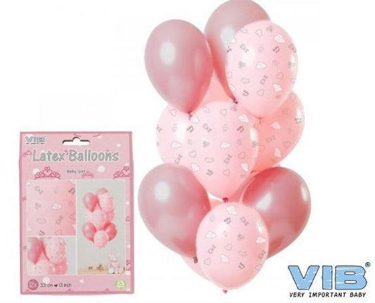 VIB- Latex Ballonnen Baby Meisje Roze 33cm (12st)