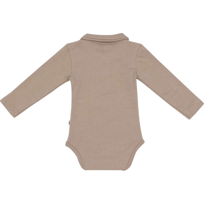 Klein Baby-Polo Romper lange mouw met kraag Rib -Filipe Beige