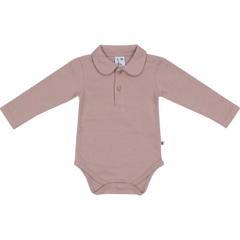 Klein Baby-Polo Romper lange mouw met kraag Rib -Fawn