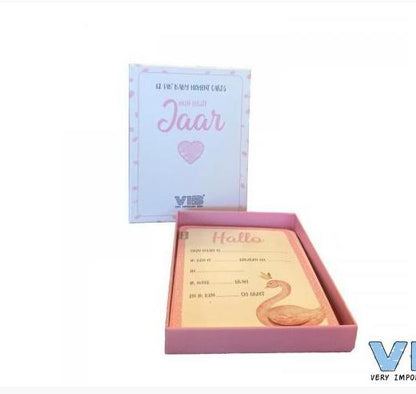 VIB-Box met 12 VIB® Baby moment cards 'Mijn eerste jaar'Girls-Licht roze