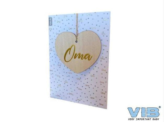 VIB-Wenskaart met Houten Hanger Hart 'Oma' Wit-Mint-Goud