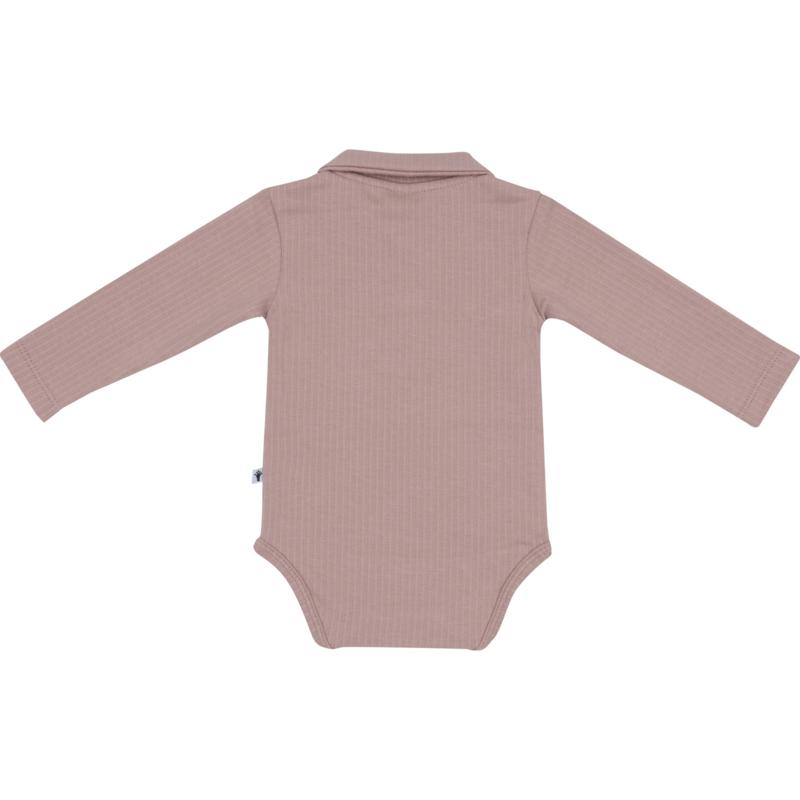 Klein Baby-Polo Romper lange mouw met kraag Rib -Fawn