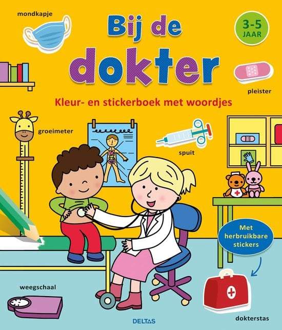 Deltas-Kleur- en stickerboek met woordjes- Bij de dokter (3-5 jr)-Meerdere kleuren