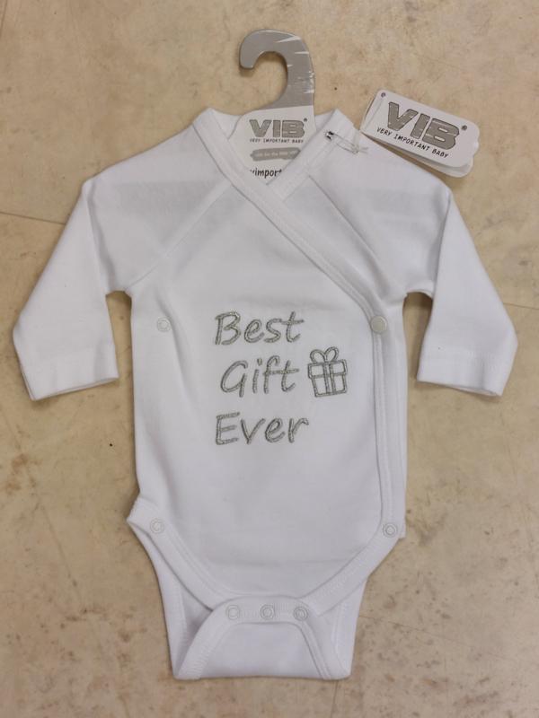 VIB-Romper Best Gift Ever-Wit-Zilver