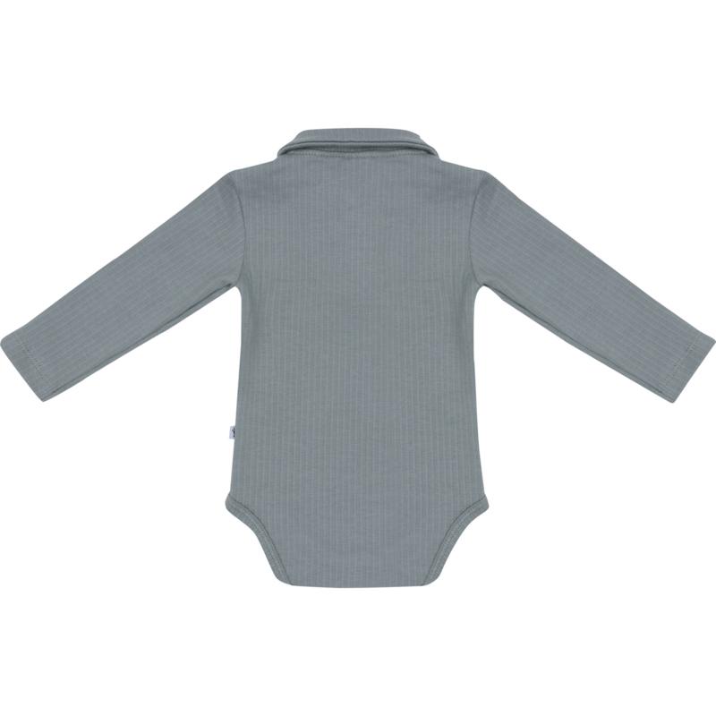 Klein Baby-Polo Romper lange mouw met kraag Rib -Stone Green