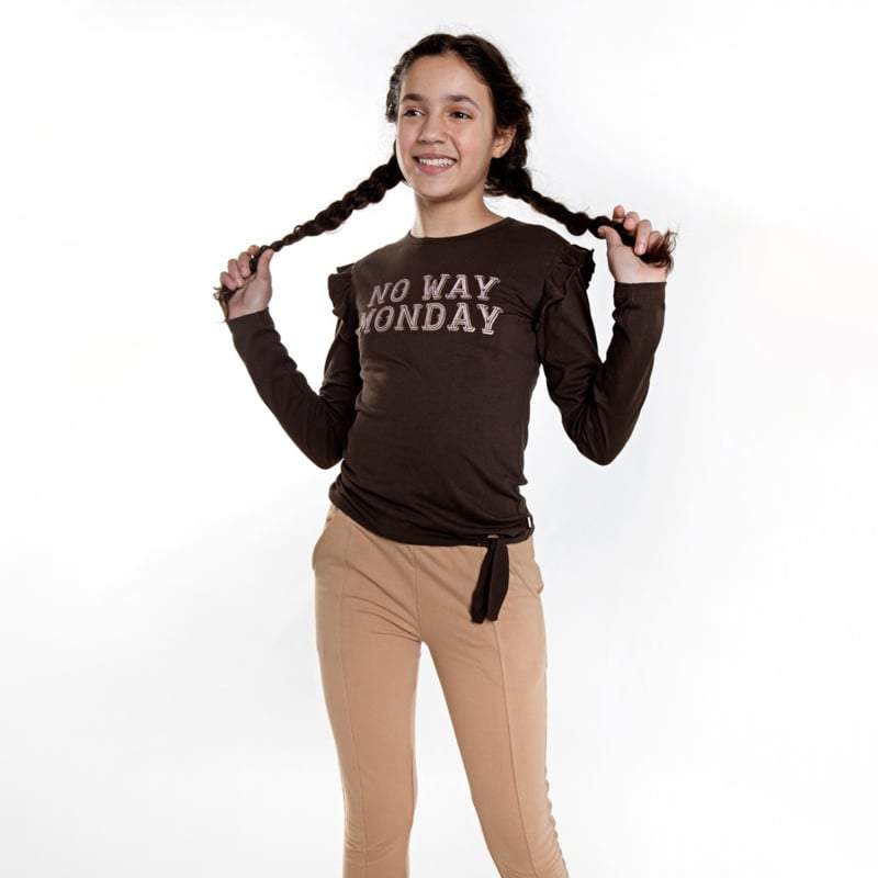 No Way Monday-Meisjes t-shirt ls-Bruin