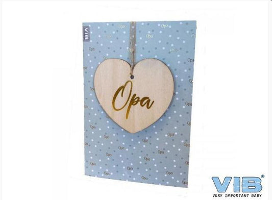 VIB-Wenskaart met Houten Hanger Hart 'Opa' Mint-Wit-Goud