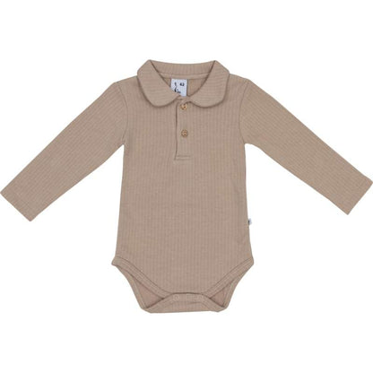 Klein Baby-Polo Romper lange mouw met kraag Rib -Filipe Beige