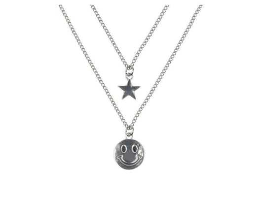 Klostermann-Dubbele ketting ster-smiley-Zilver