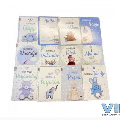 VIB-Box met 12 VIB® Baby moment cards 'Mijn eerste jaar'Boy-Licht blauw