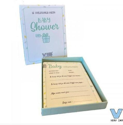 VIB-Box met 12 VIB® Baby shower 'Voorspelling' Cards (Invulbaar & Bewaarbaar)