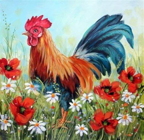 Crystal Card Kit Cockerel in the Field (18x18 cm/partial)