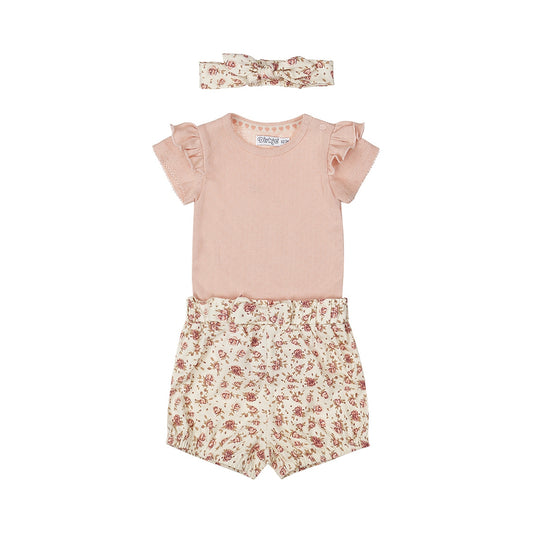 Dirkje-Meisjes 2 pce babypakje ss + headband-Light Coral