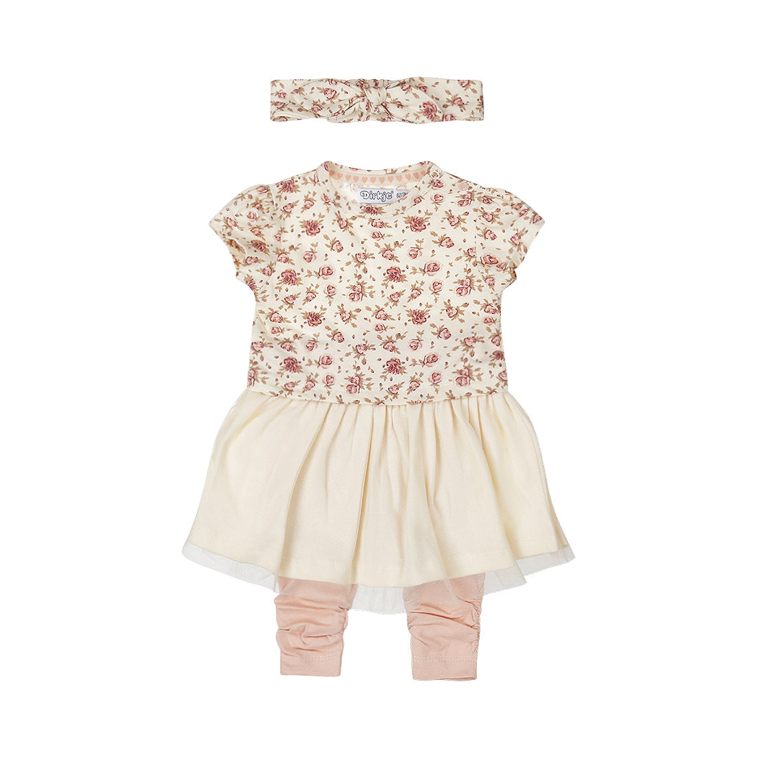 Dirkje-Meisjes 2 pce babypakje ss + headband-Light Coral