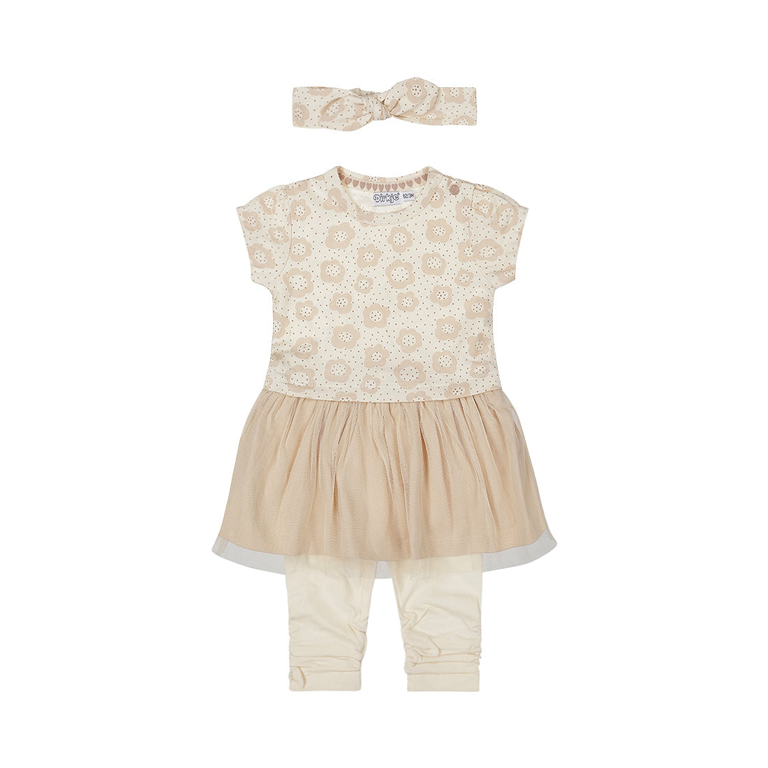 Dirkje-Meisjes 2 pce babypakje ss + haarband-Beige