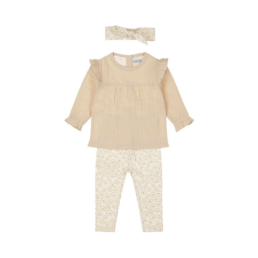 Dirkje-Meisjes 2 pce babypakje ls + haarband-Beige