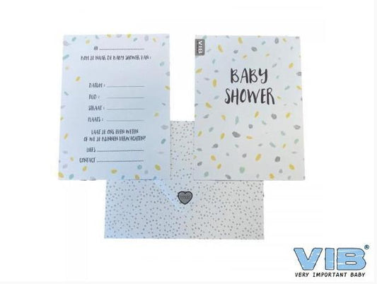 VIB- Uitnodigingskaarten Baby Shower (6 stuks met envelop)