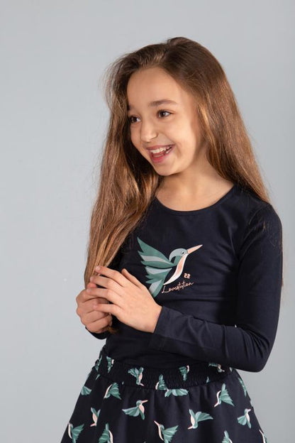 Lovestation22-Meisjes Shirt Longsleeve Roxanne-Donker blauw