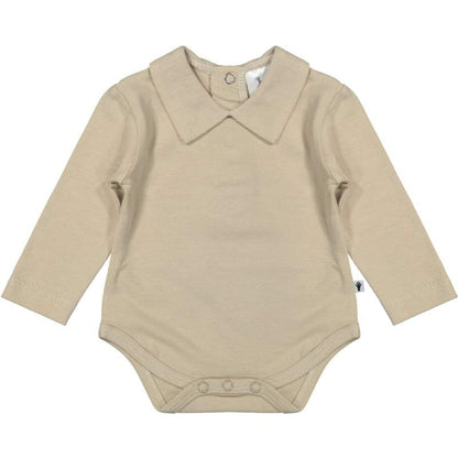 Klein Baby-Polo Romper lange mouw met kraag -Oxford Tan Beige