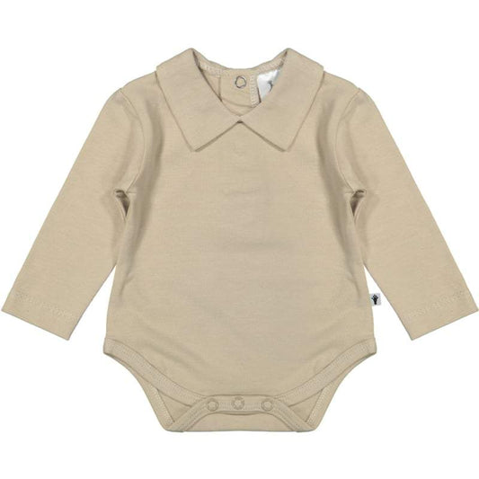 Klein Baby-Polo Romper lange mouw met kraag -Oxford Tan Beige