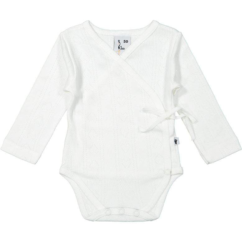 Klein Baby-Romper lange mouw met overslag-Jaquard-Gebroken wit