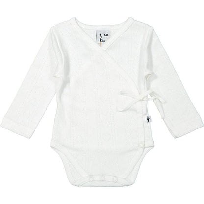 Klein Baby-Romper lange mouw met overslag-Jaquard-Gebroken wit