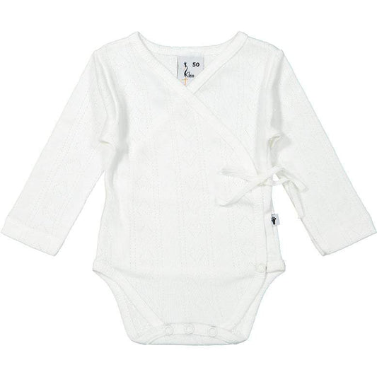 Klein Baby-Romper lange mouw met overslag-Jaquard-Gebroken wit