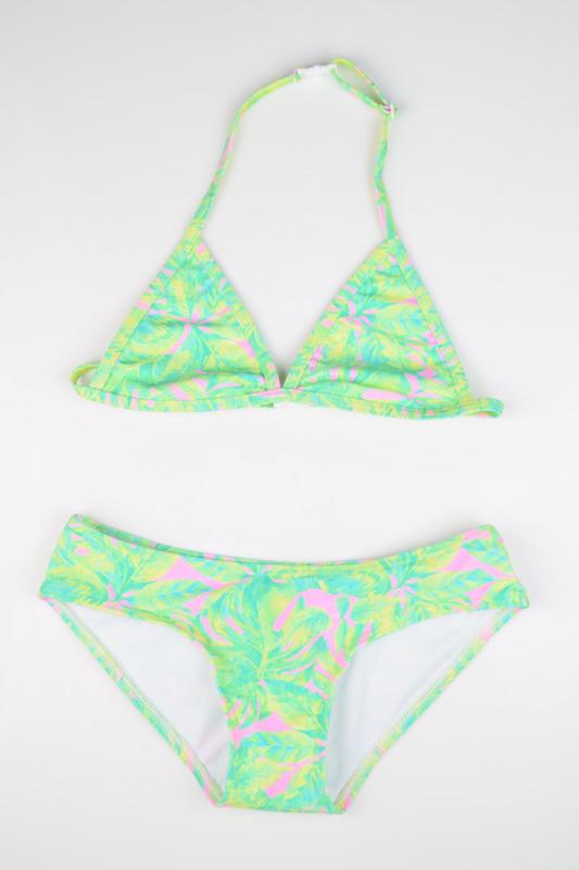 Just Beach-Meisjes Bikini Goa- leaves pink-Green