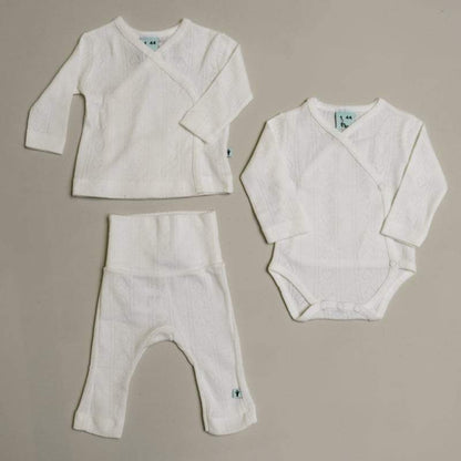 Klein Baby-Romper lange mouw met overslag-Jaquard-Gebroken wit