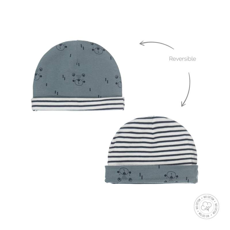 Dirkje-Baby Boys hat reversible Bio Cotton-Dusty green + off white