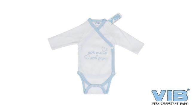 VIB-Jongens Romper 50% mama + 50% papa-Wit-licht blauw